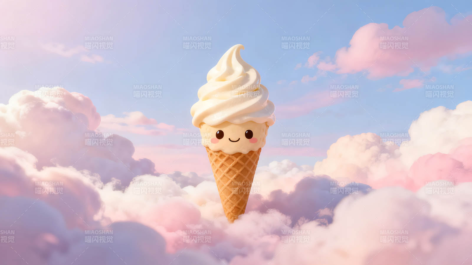 梦幻冰淇淋在云朵中漂浮图片