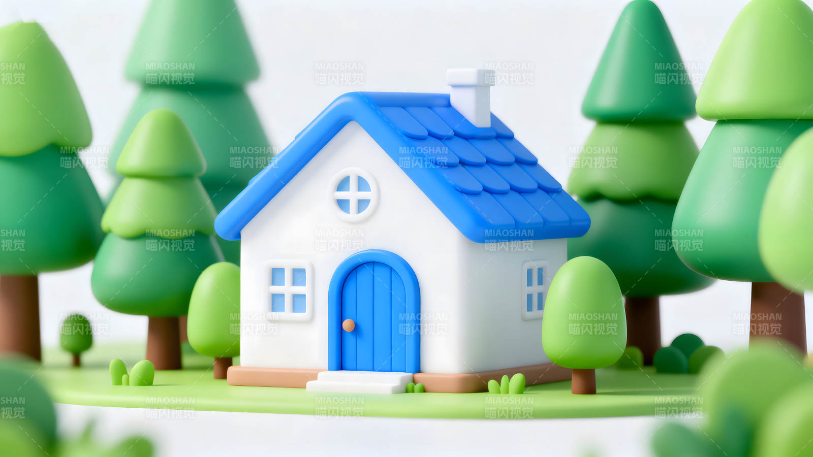 卡通小屋與森林景象圖片