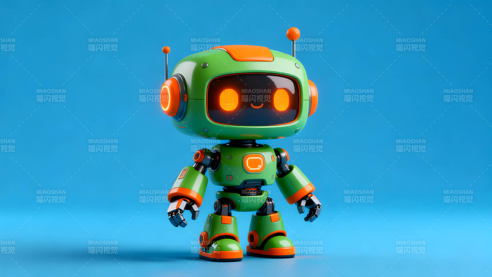 卡通机器人可爱有趣蓝色背景图片