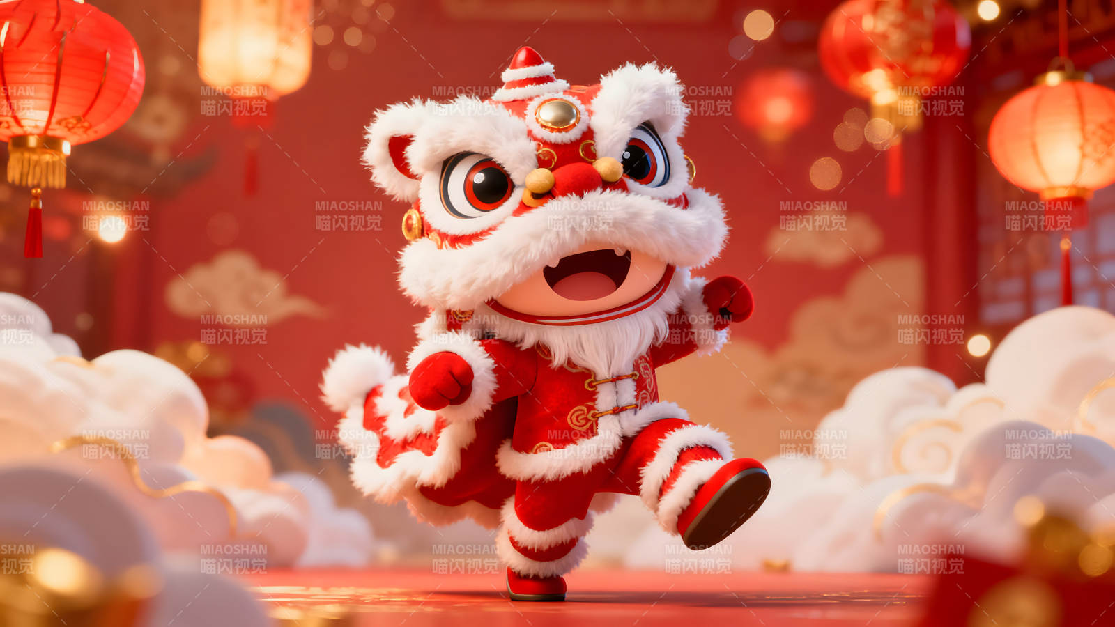 喜慶舞獅迎新年歡樂祥和-圖片