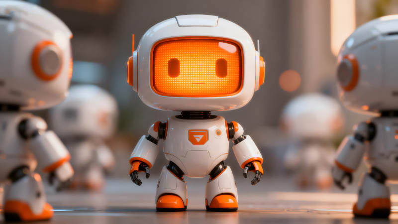 機(jī)器人聚集特寫明亮橙色眼睛-圖片