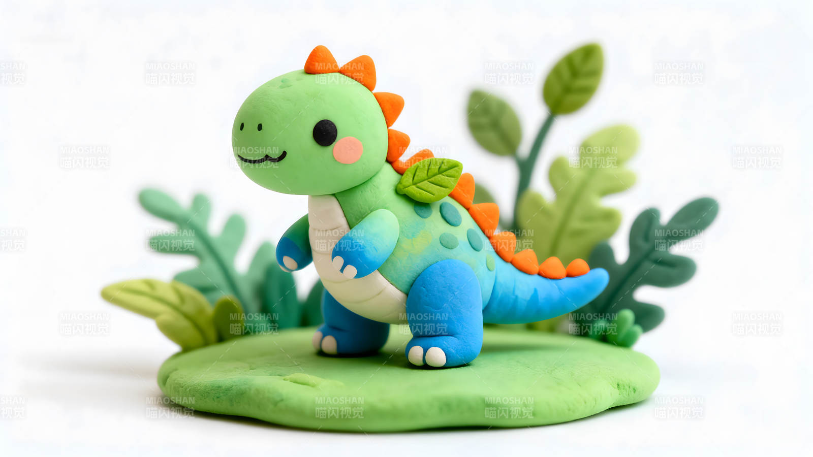 黏土恐龍綠地上的可愛造型圖片