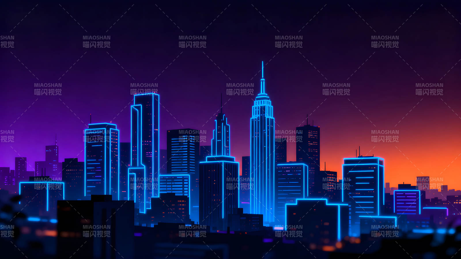 霓虹燈城市夜景-圖片