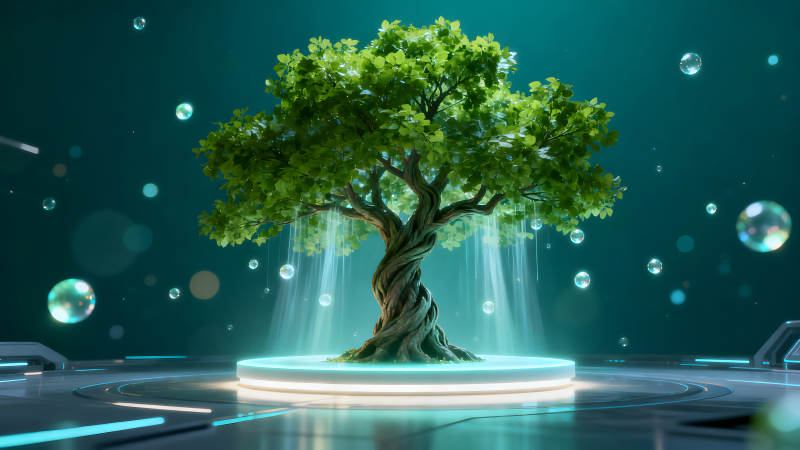 发光树与泡泡的科幻场景-图片