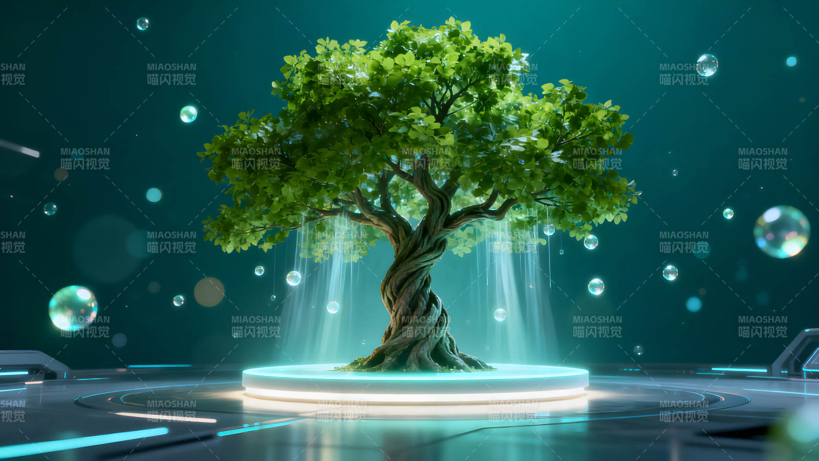 發(fā)光樹(shù)與泡泡的科幻場(chǎng)景圖片