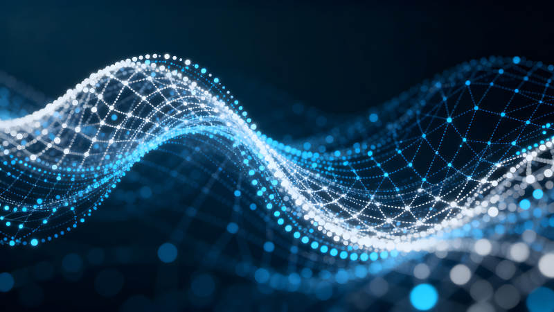 蓝色光点波浪抽象艺术-图片