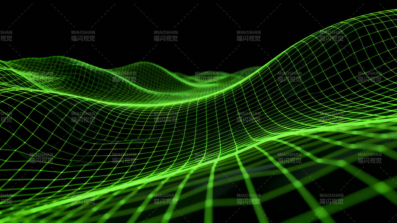 綠色網格抽象地形在黑色背景上-圖片