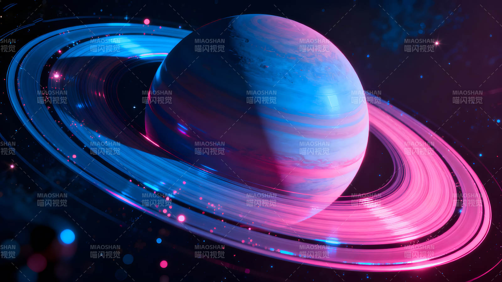 一顆環繞著光環的藍色星球-圖片