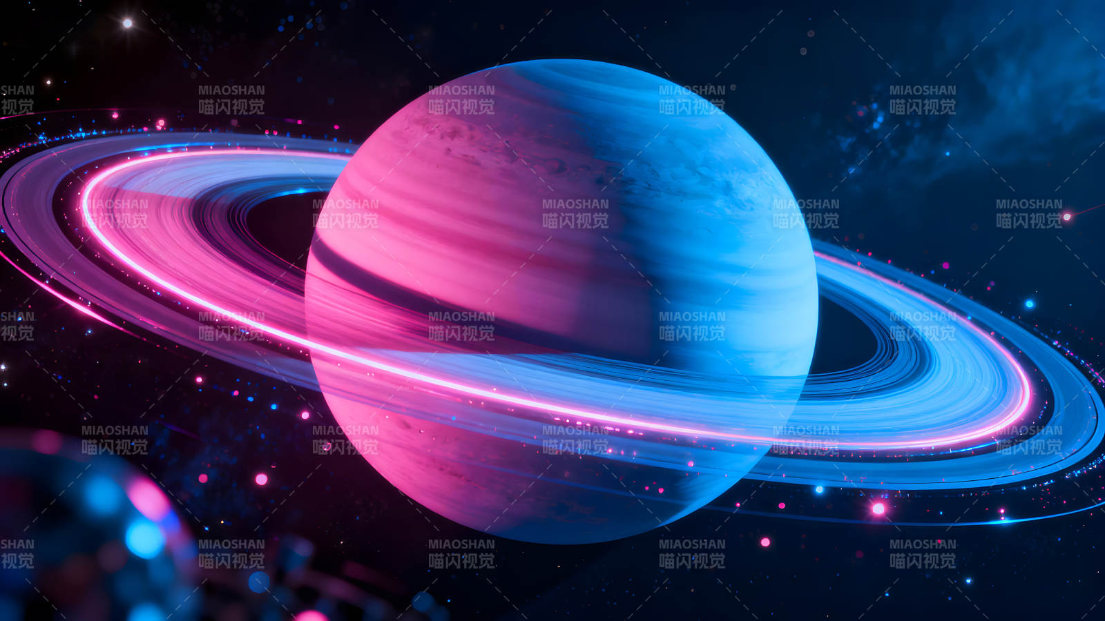 絢麗的宇宙行星環繞著星際光環-圖片