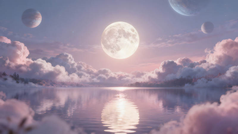 夢幻般的月光湖泊宇宙與自然融合-圖片