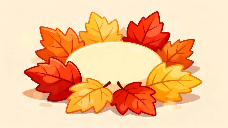 秋葉圍繞著空白區域的卡通圖片-圖片