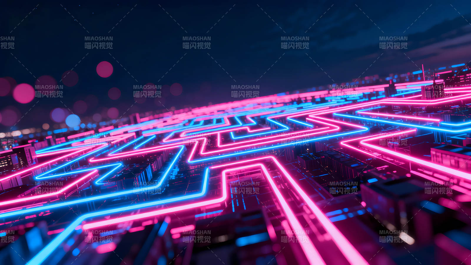 霓虹燈科技城市景觀-圖片