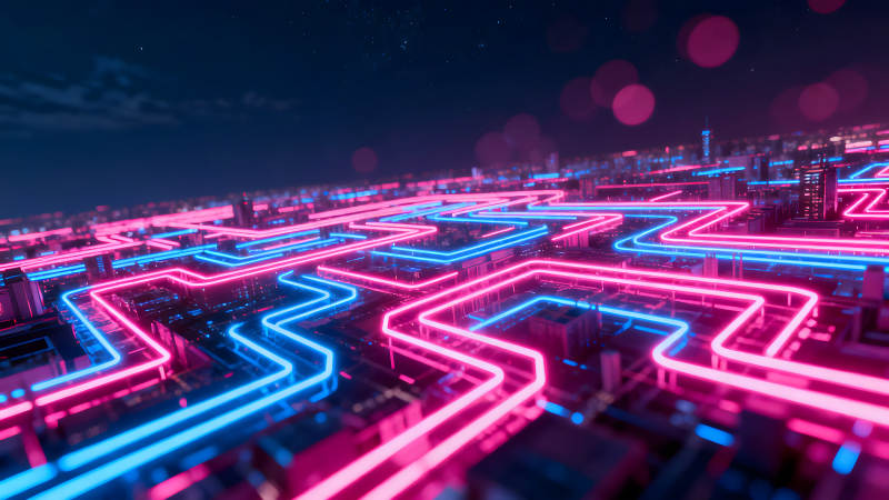 霓虹城市夜景光線交錯-圖片