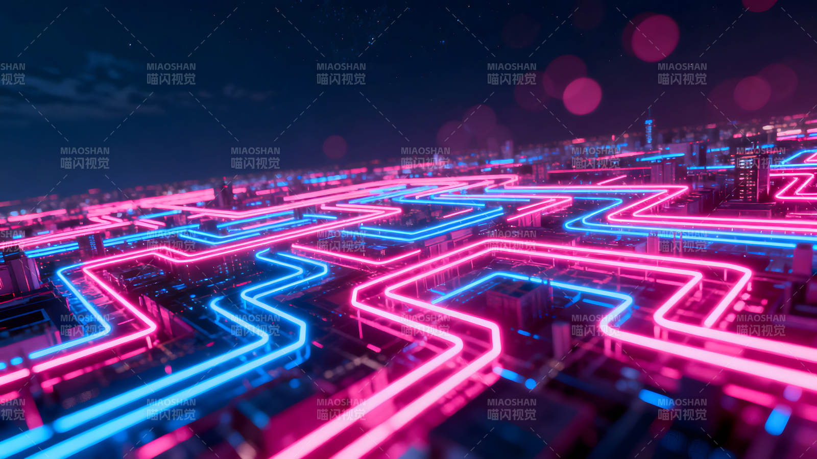 霓虹城市夜景光線交錯-圖片