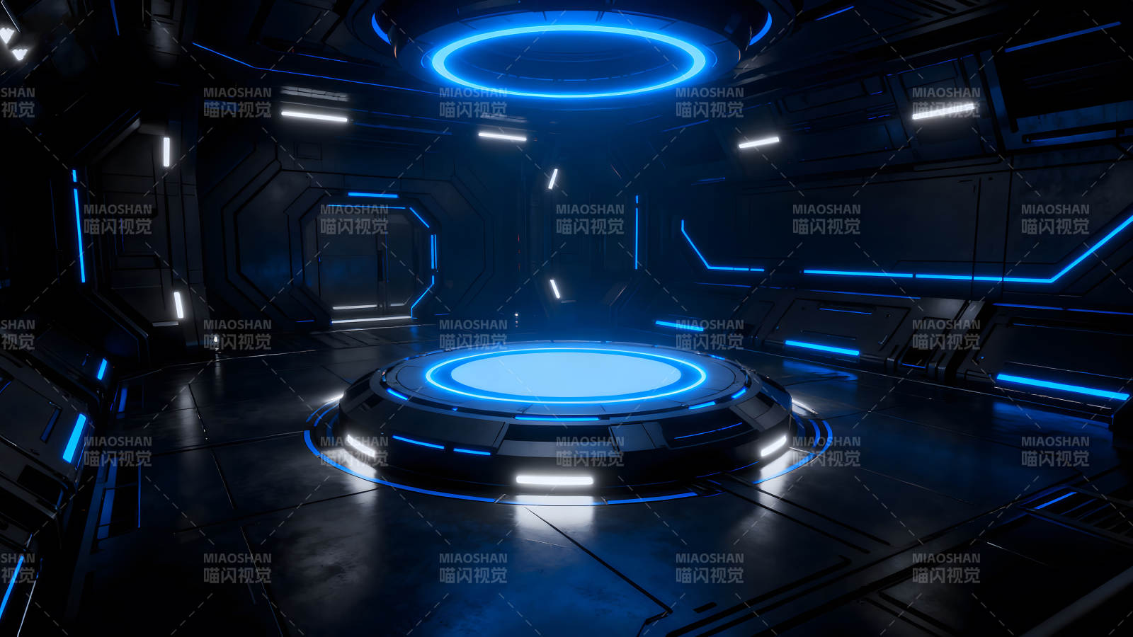 未來科技感空間場景藍色光效與平臺圖片