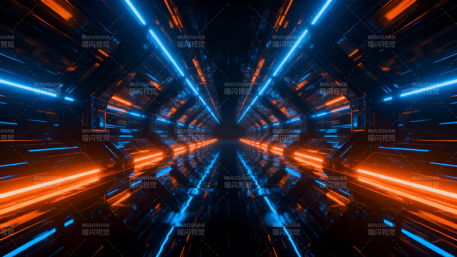 科幻隧道藍(lán)色橙色光線-圖片