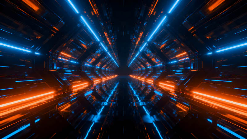 科幻隧道藍色橙色光線-圖片