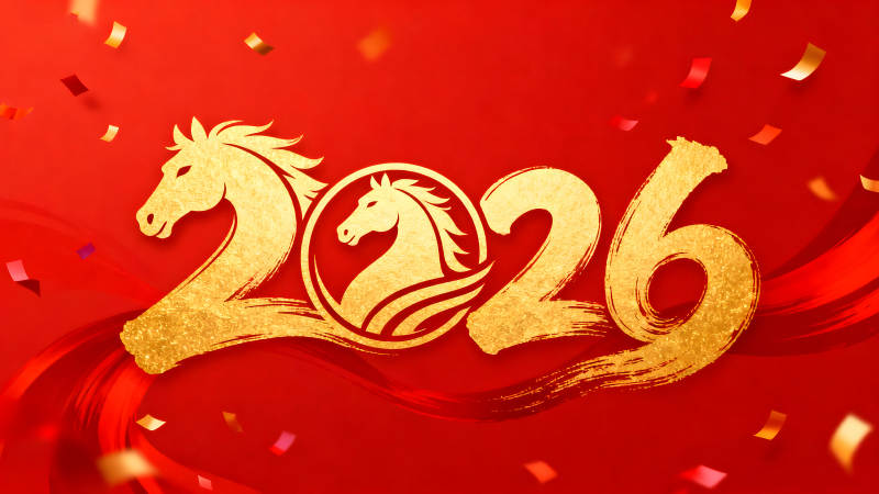 2026年新年金色數字和馬的圖案-圖片