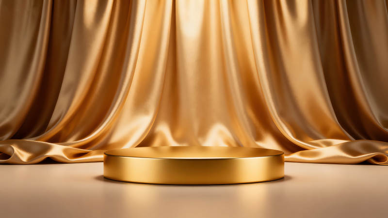 金色帷幕与圆形展示台-图片