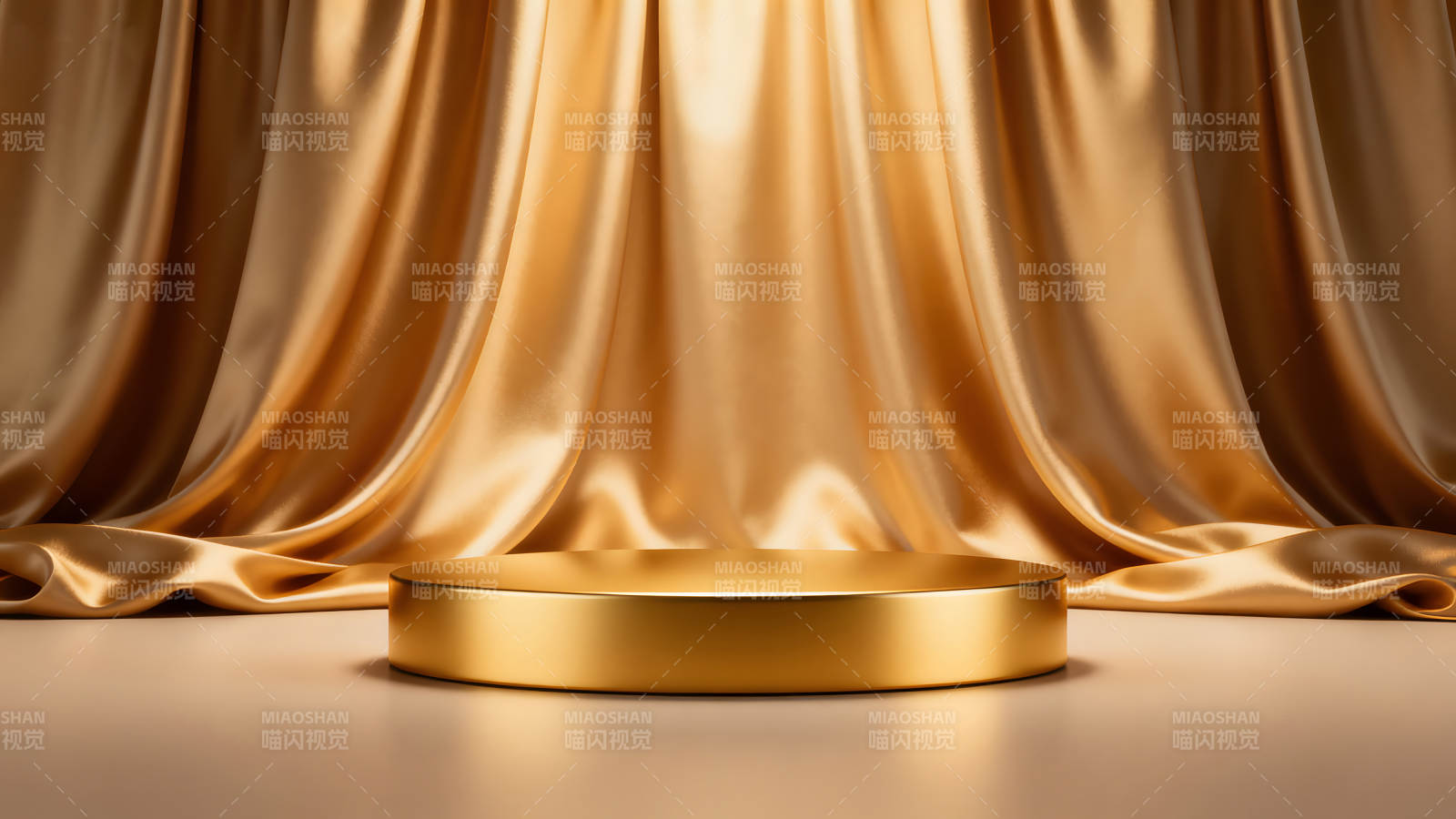 金色帷幕与圆形展示台-图片