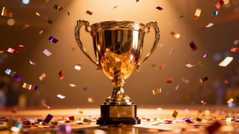 金杯庆祝胜利绚烂纸片飞舞-图片