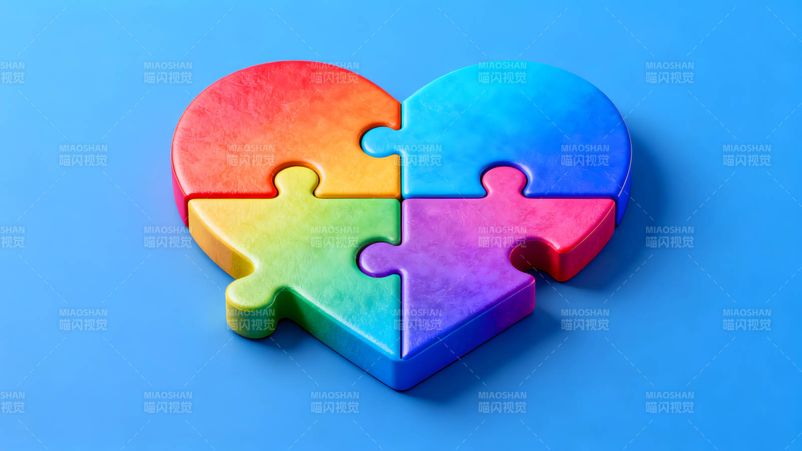 彩色拼图组成的心形图案图片