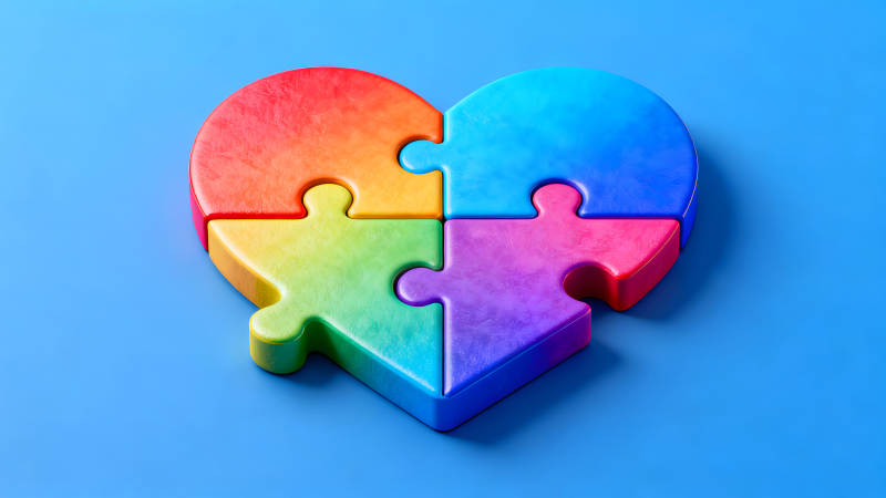 彩色拼图组成的心形图案-图片