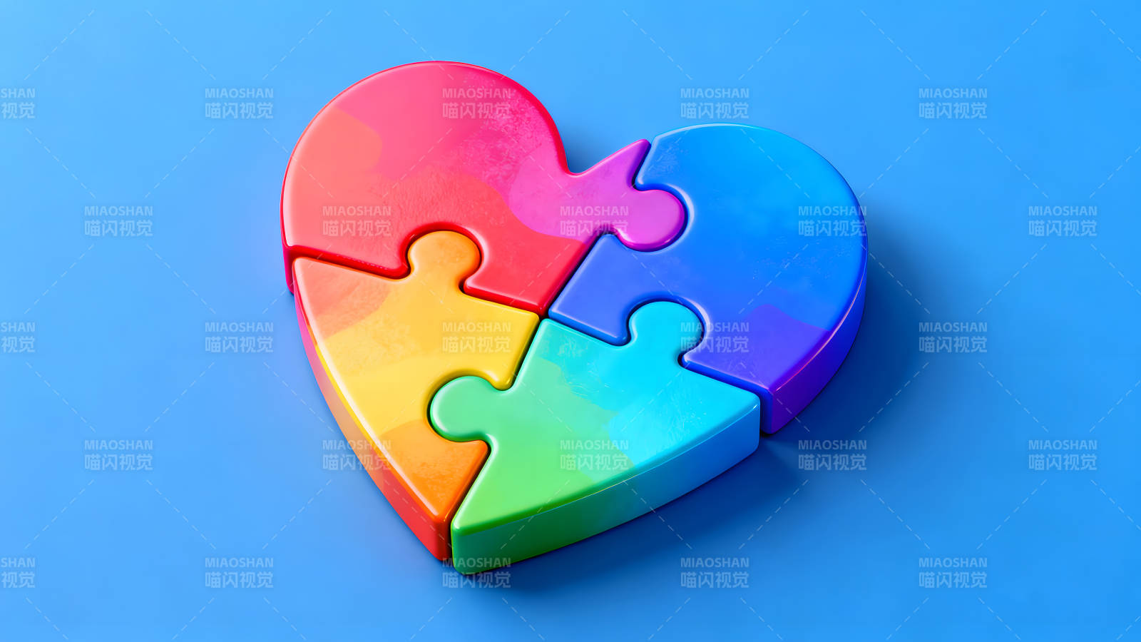 心形拼图色彩鲜艳组合蓝底-图片