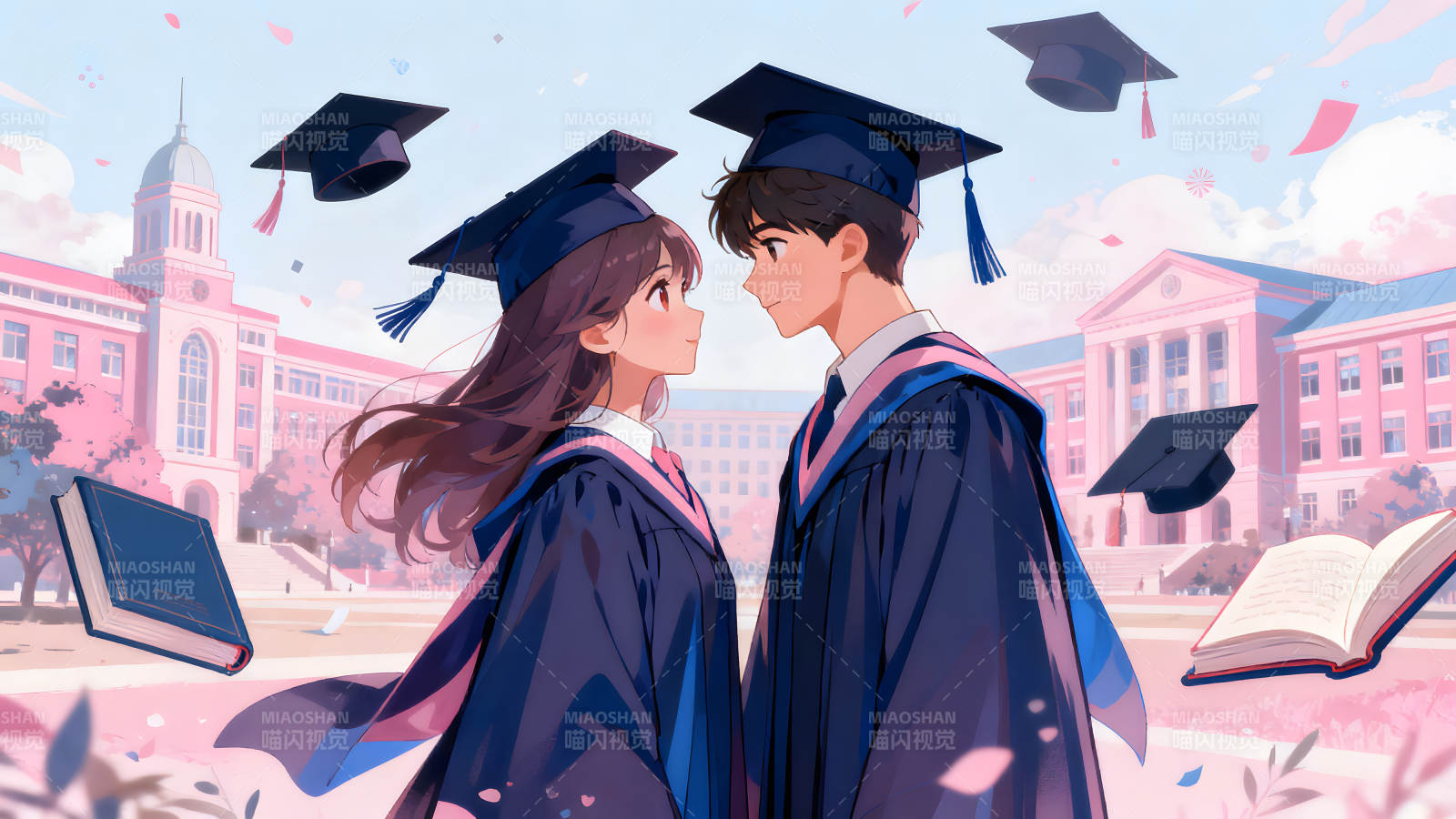 毕业季情侣动漫场景-图片
