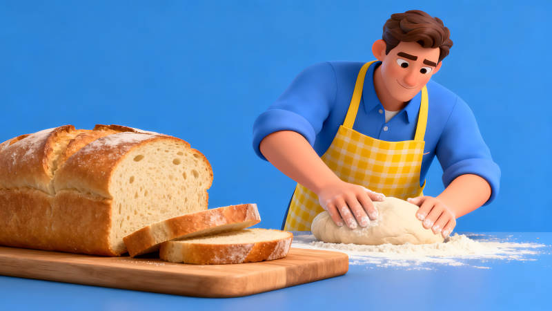 卡通人物烤面包场景-图片