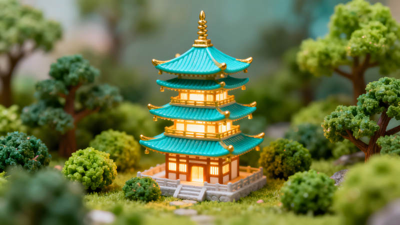 微型寺廟景色精致細(xì)膩-圖片