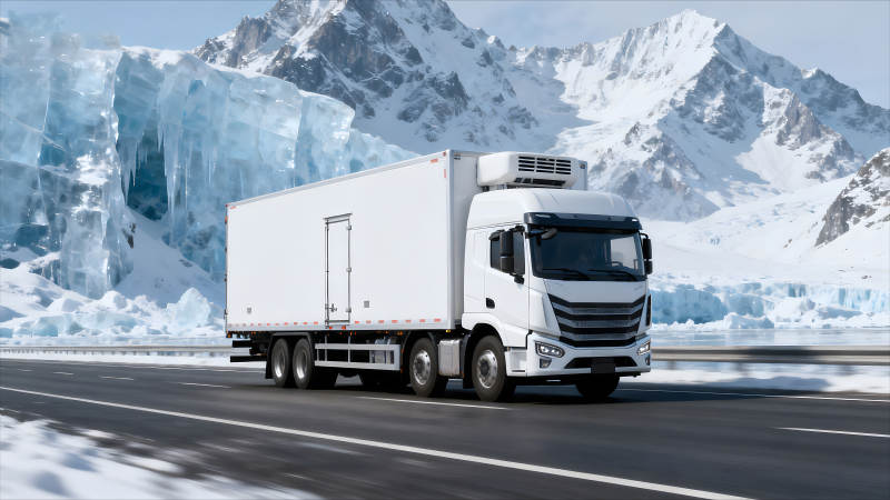 雪山下的冷藏貨車運輸-圖片