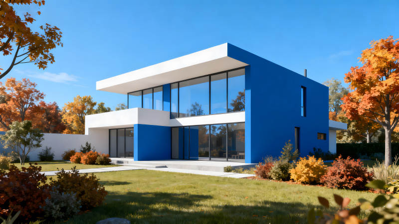 蓝色的现代简约风格住宅图片