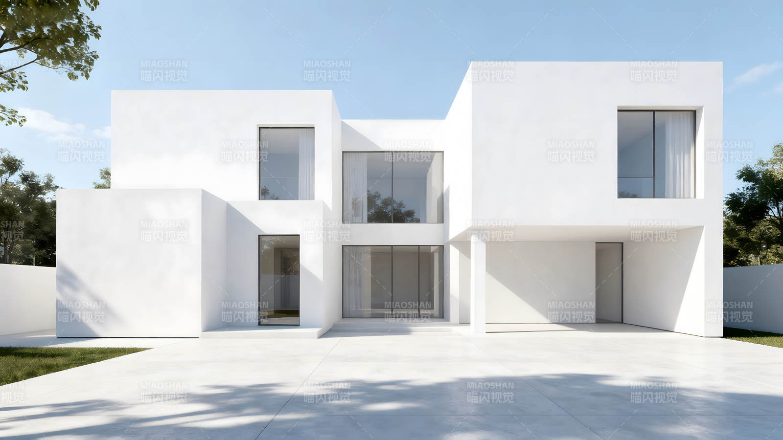 現代簡約風格白色別墅設計-圖片