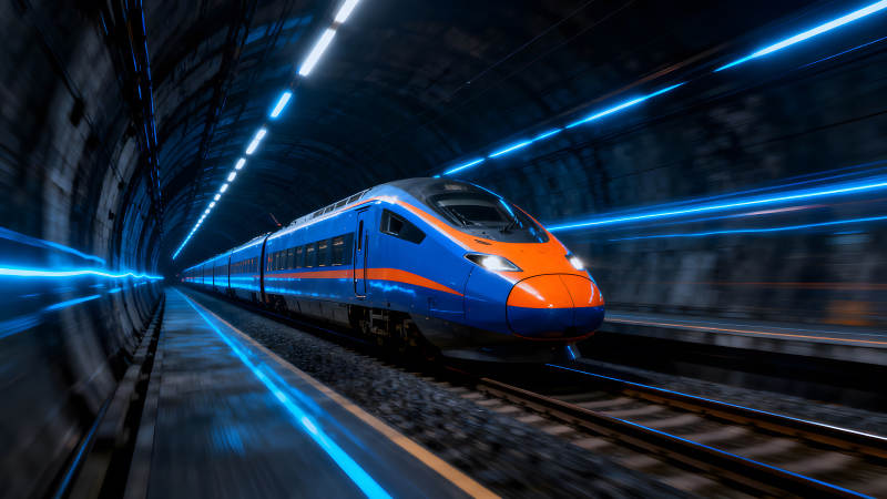 高速列车驶入隧道场景-图片