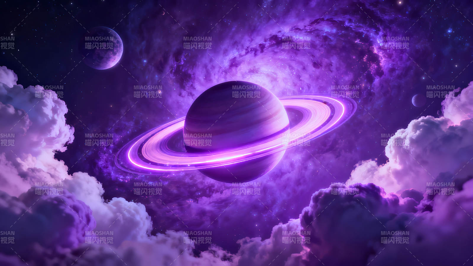 紫色宇宙行星帶環(huán)繞云朵-圖片