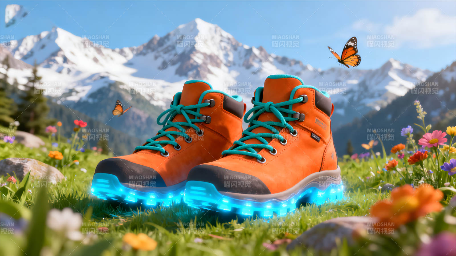 登山鞋与蝴蝶的梦幻景象-图片
