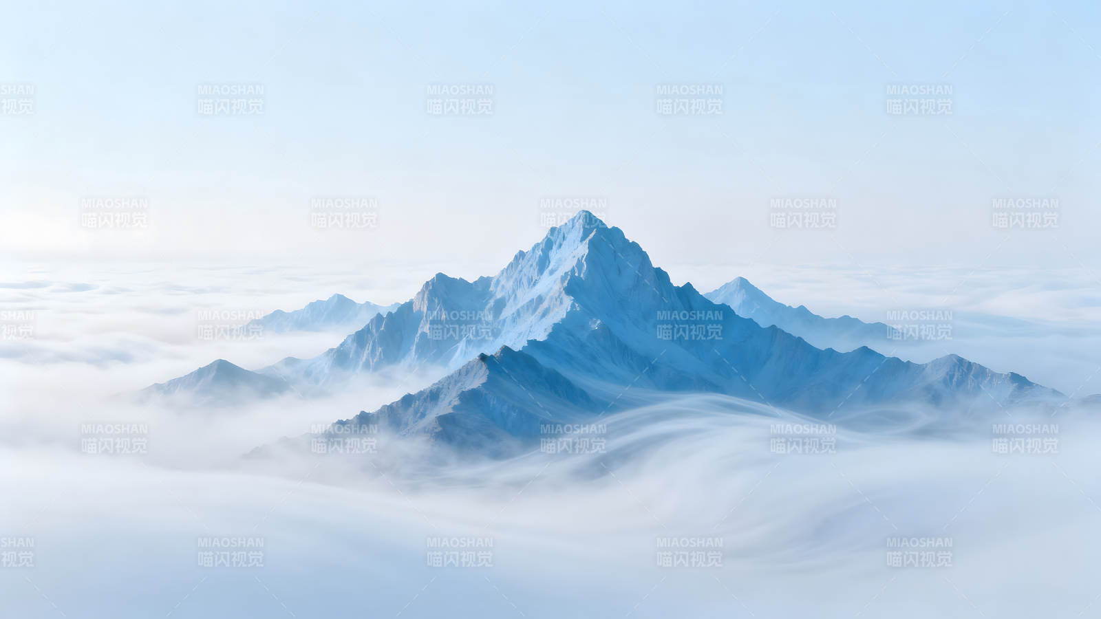 山峰云海奇景藍白世界-圖片