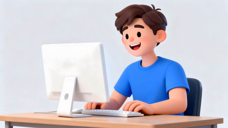 男孩使用电脑工作学习-图片