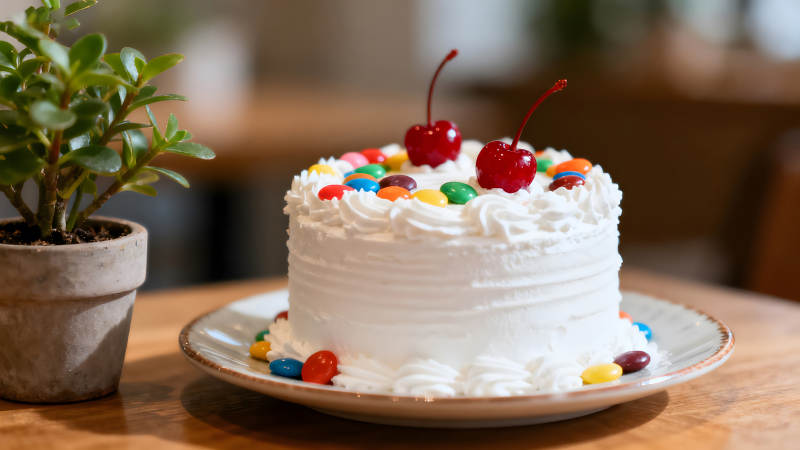 擺放著裝飾的奶油蛋糕-圖片