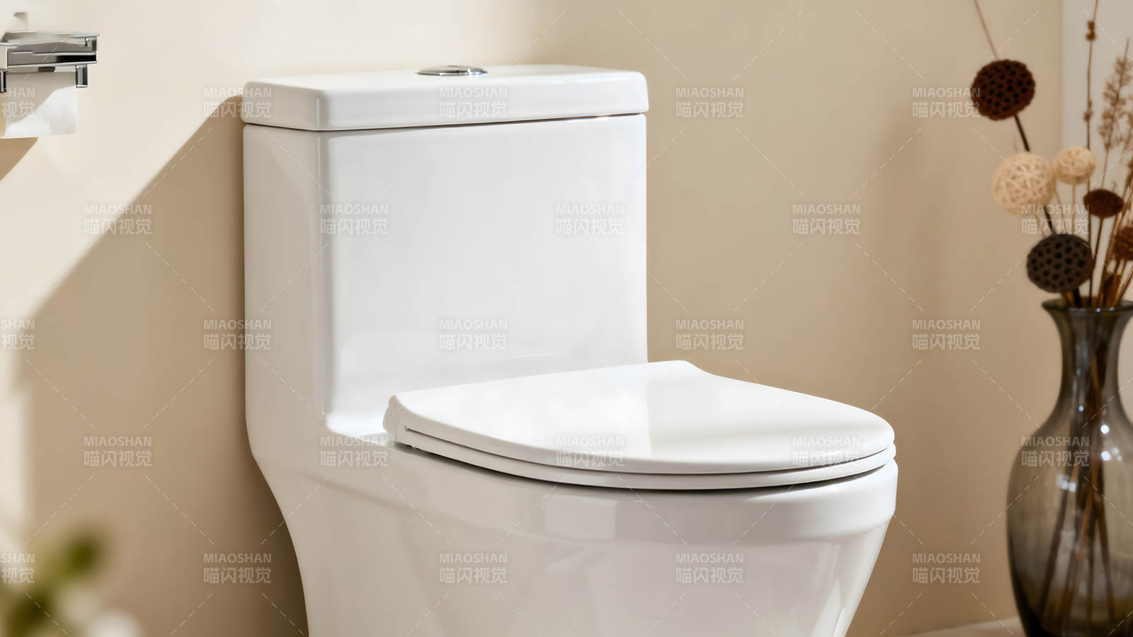 洁白的马桶细节特写-图片