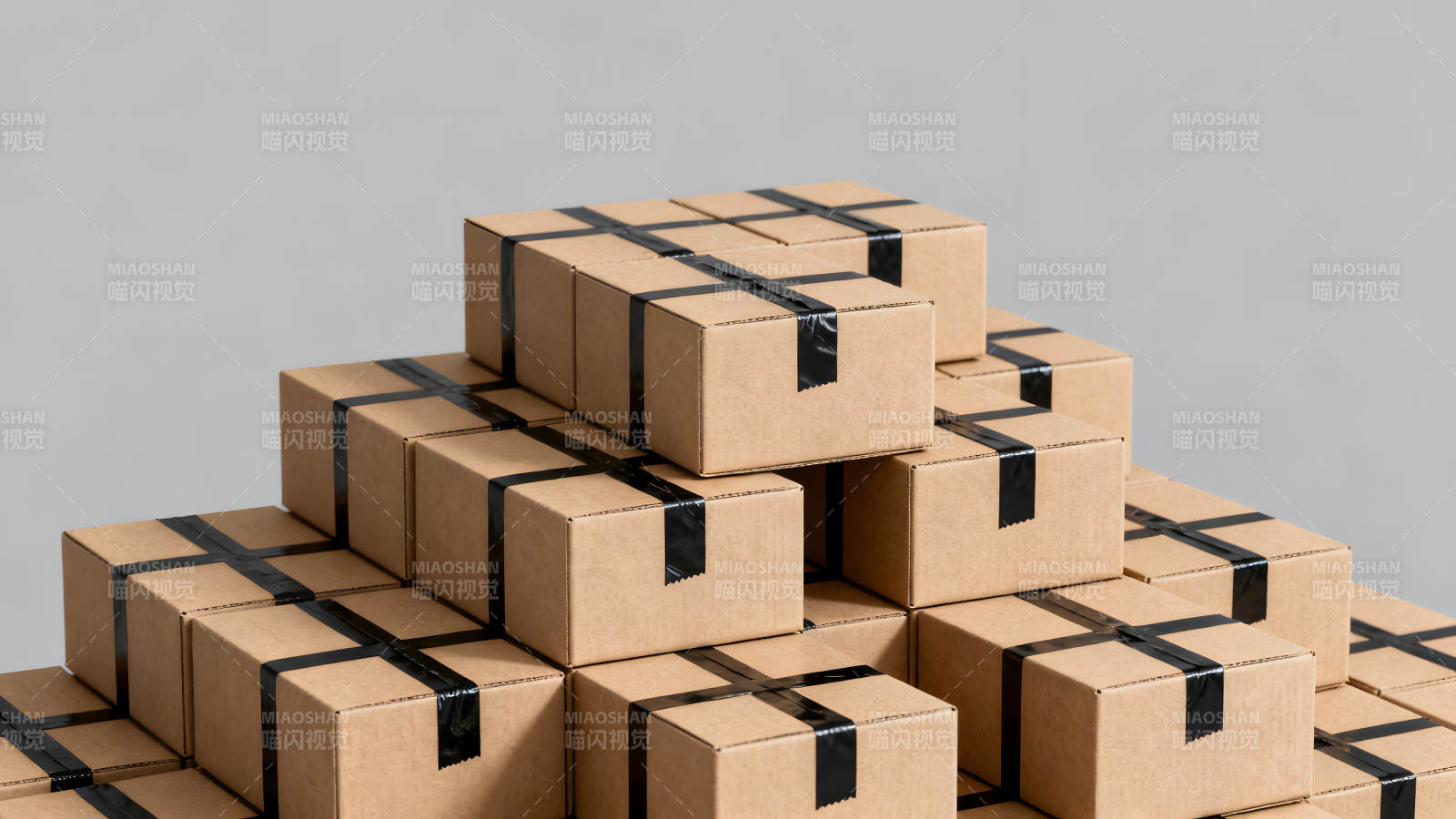 一堆棕色包装箱堆叠在一起-图片