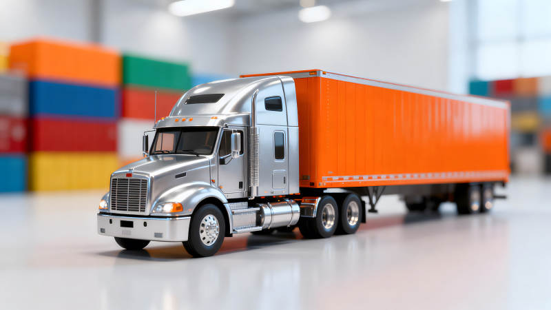 銀色卡車運載橙色貨柜箱-圖片