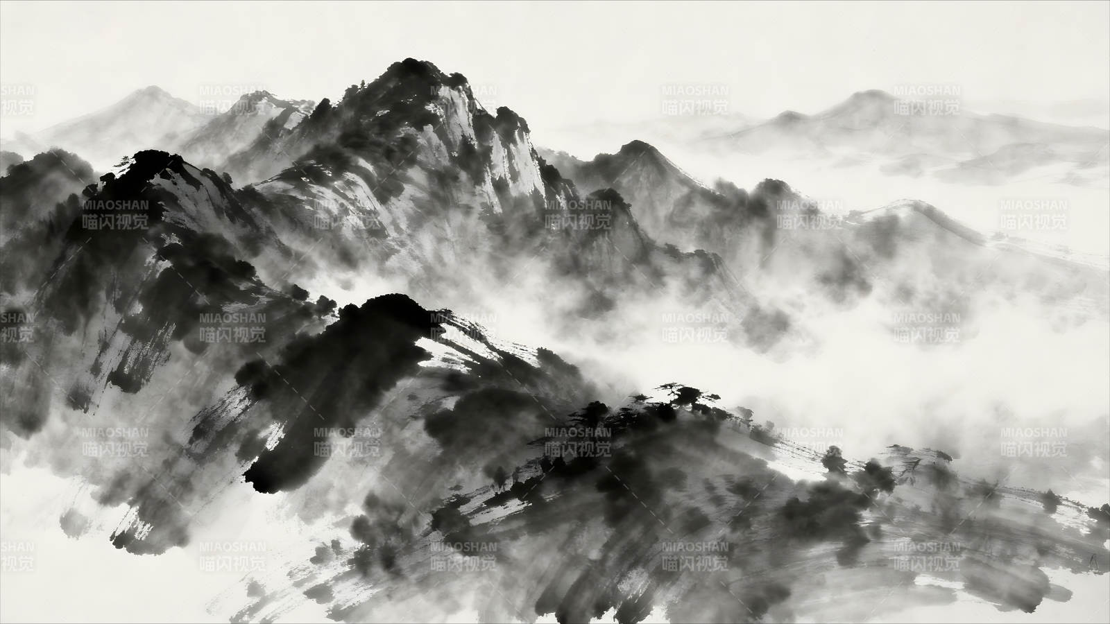 水墨山水画展现山峦之美-图片