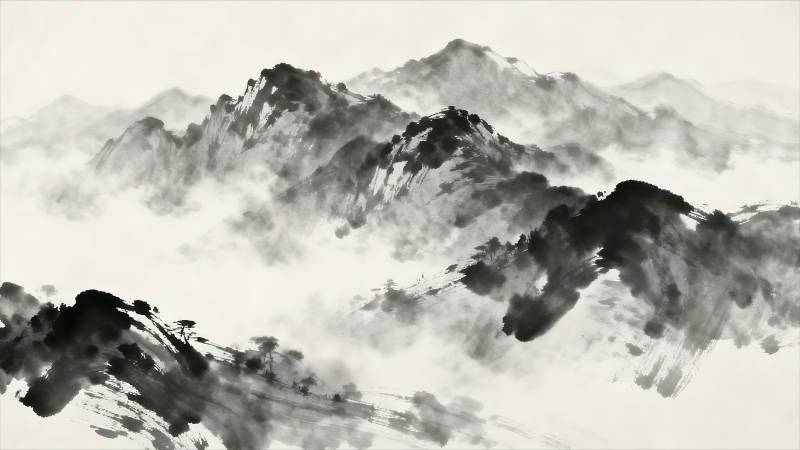 水墨山水意境深遠云霧繚繞-圖片