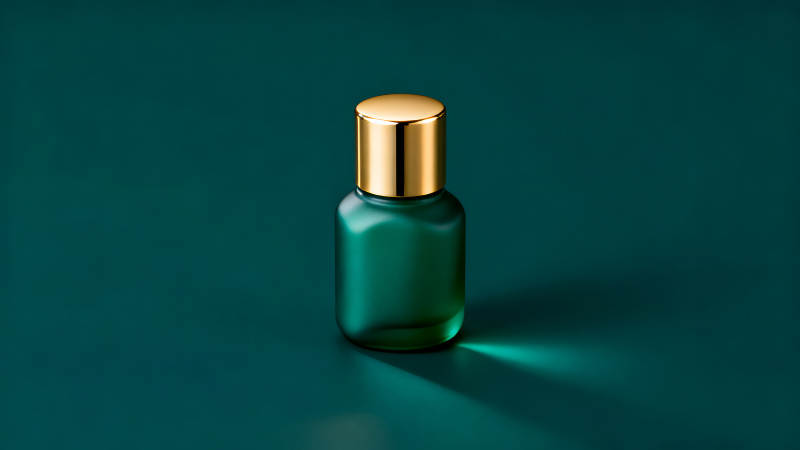 深绿色背景下的绿色瓶子-图片