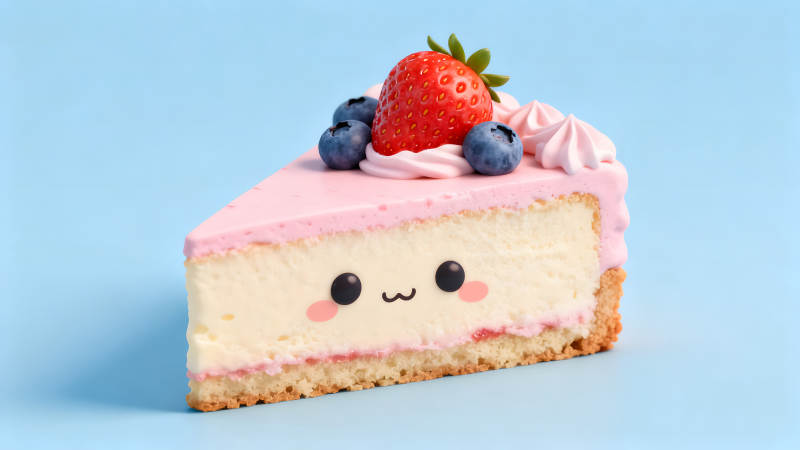 草莓芝士蛋糕可愛表情甜點誘人-圖片