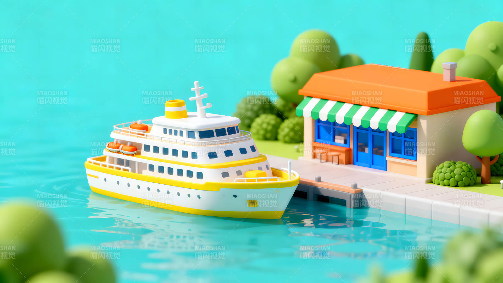 卡通风格的码头和船只场景图片