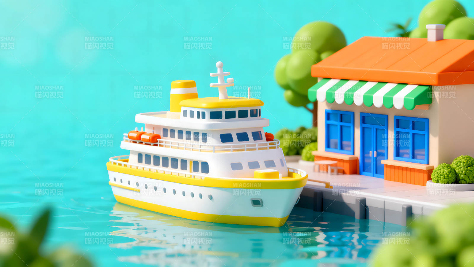 卡通风格的码头场景图片