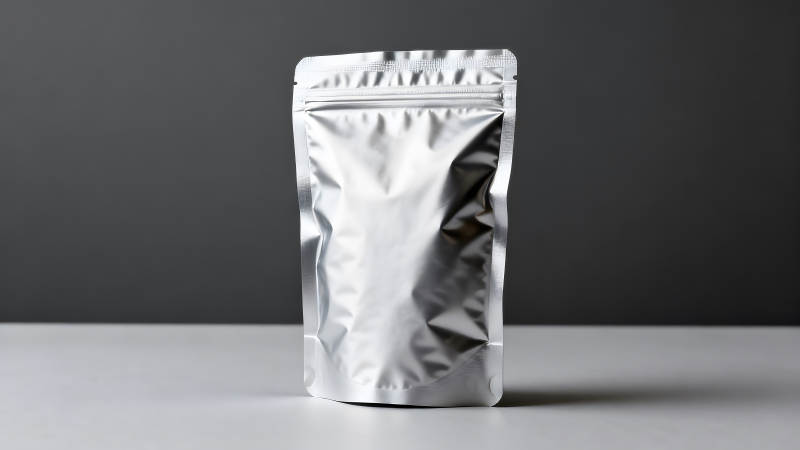 银色包装袋在灰色背景上-图片